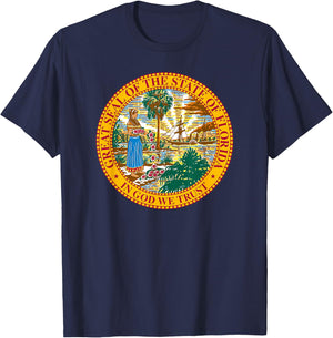 Great Seal Of The State Of Florida Vintage American T-Shirt - T-Shirt | Navy