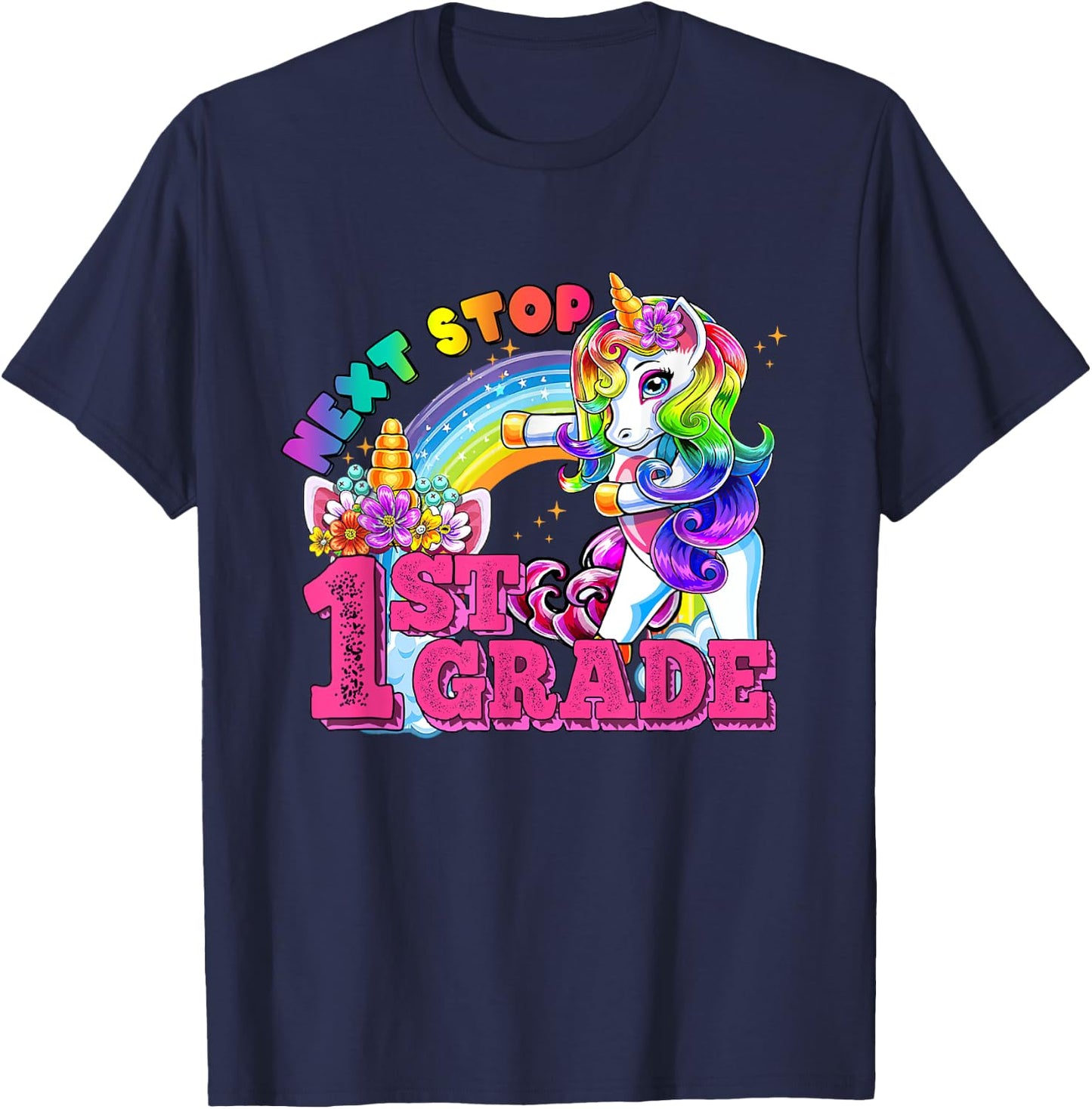 Next stop 1st grade First Grade Here I come Flossing Unicorn T-Shirt - T-Shirt | Navy