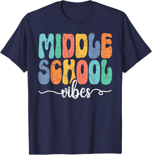Hello Middle School Vibes Back To School Middle School Squad T-Shirt - T-Shirt | Navy