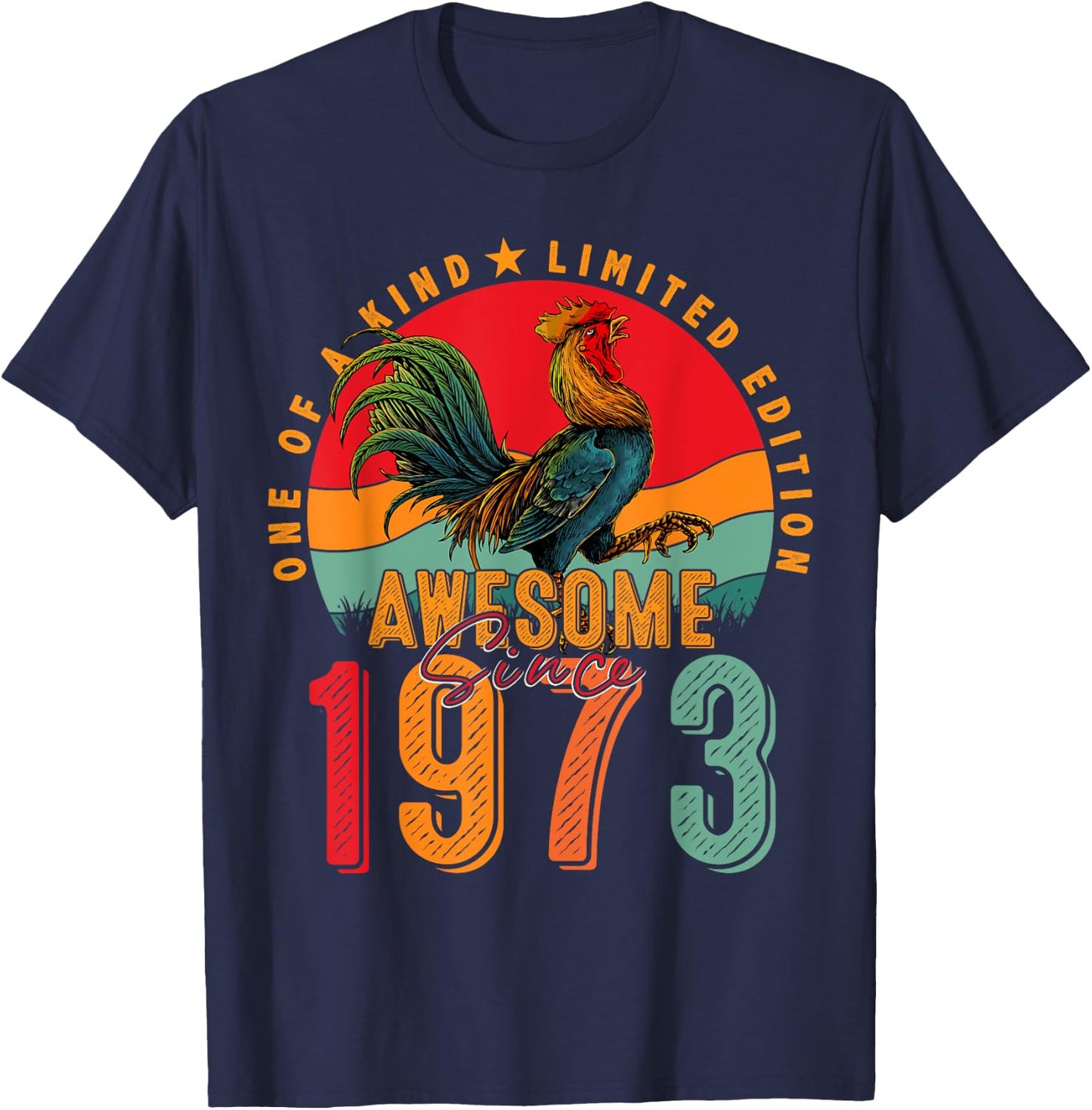 52nd Birthday Chicken Awesome Since 1973 Farmer 52 Years Old T-Shirt - T-Shirt | Navy