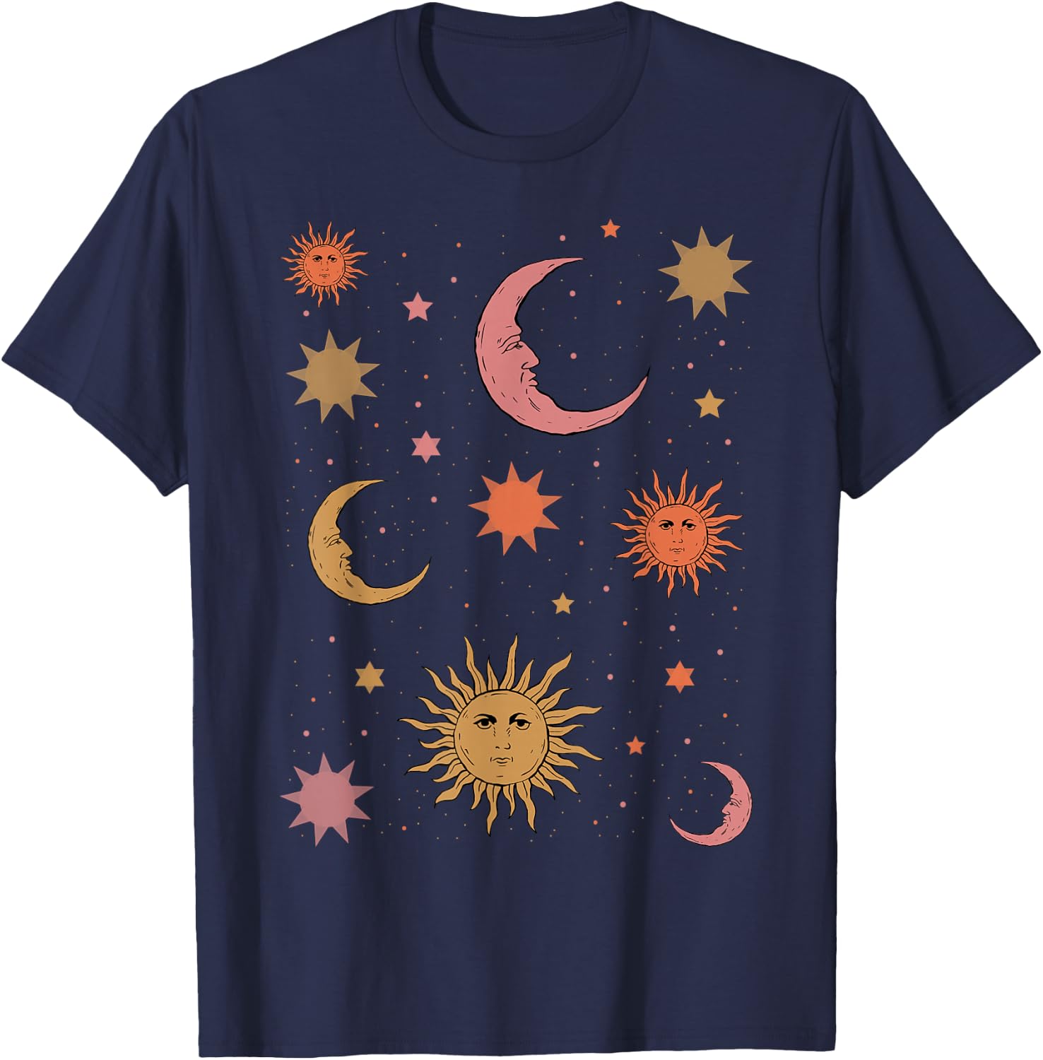 Whimsigoth Aesthetic Hippie Celestial Vintage Half Moon Sun T-Shirt - T-Shirt | Navy