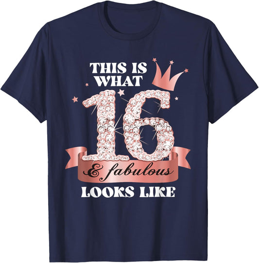 16 & Fabulous I Rose And Black Party Group Candid Photo Item T-Shirt - T-Shirt | Navy
