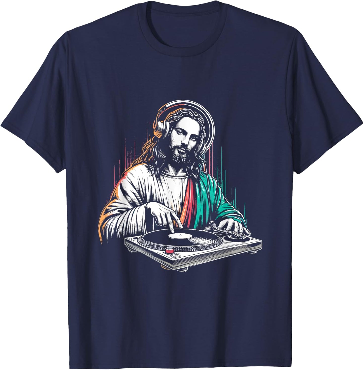 Jesus Christ DJ - Funny Vintage Holy Turntables Music Lover T-Shirt - T-Shirt | Navy