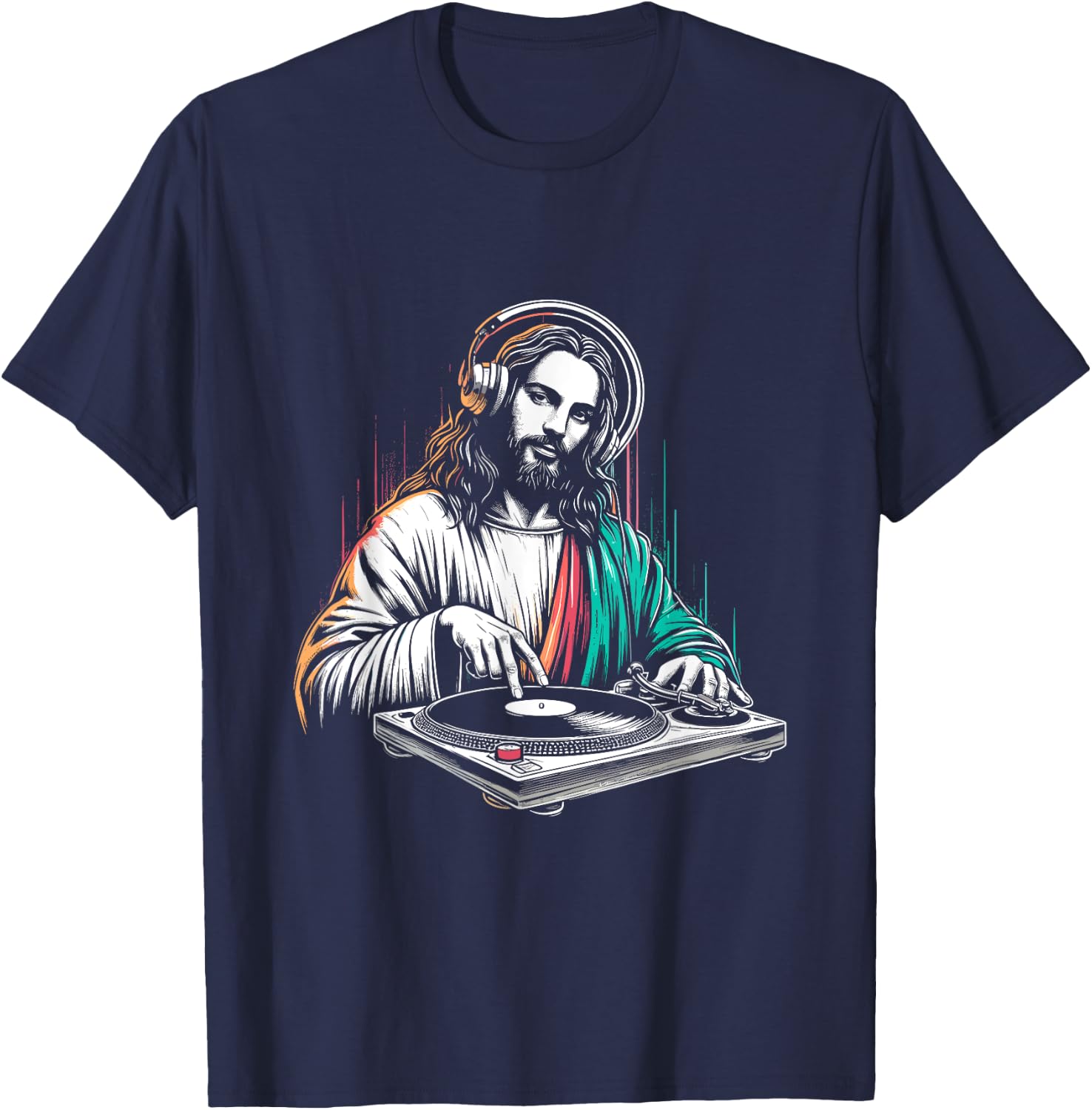 Jesus Christ DJ - Funny Vintage Holy Turntables Music Lover T-Shirt - T-Shirt | Navy