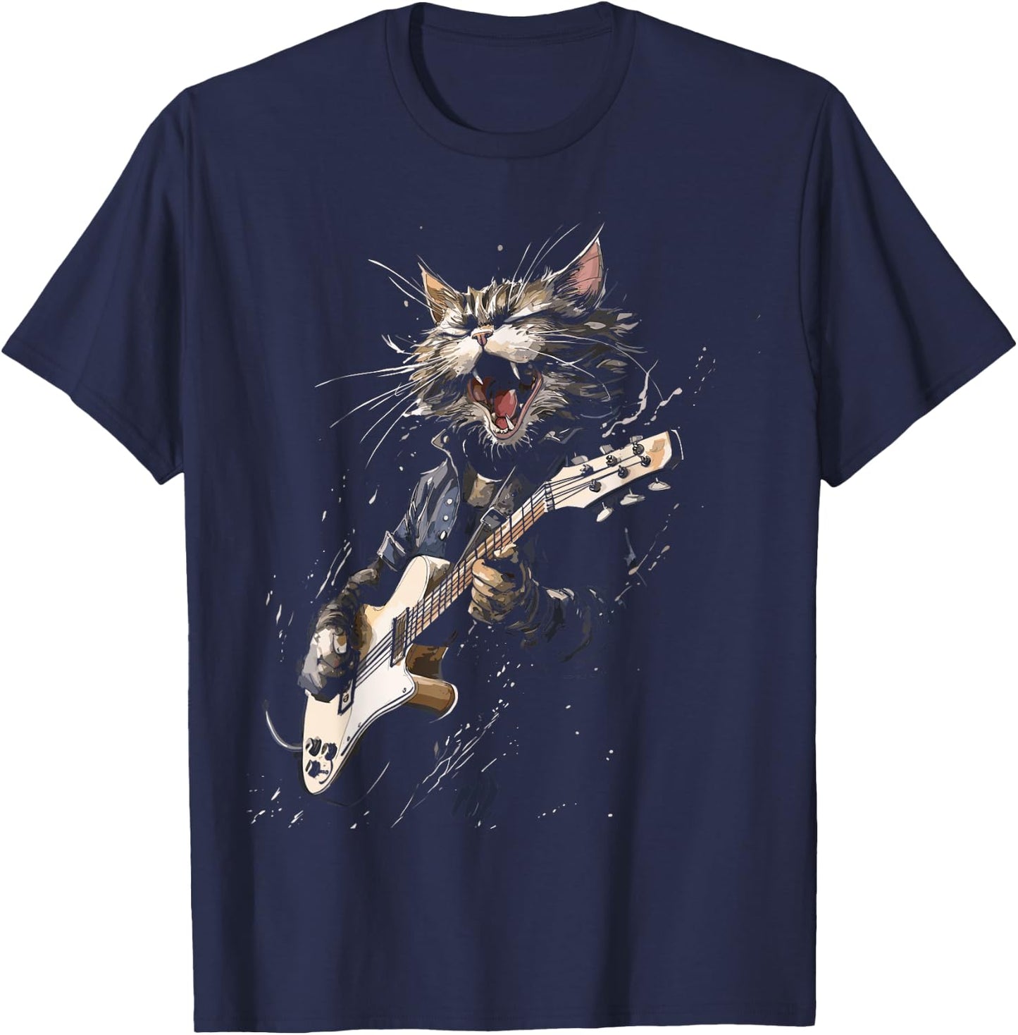 Guitar Cat Women, Men, Kids T-Shirt - T-Shirt | Navy