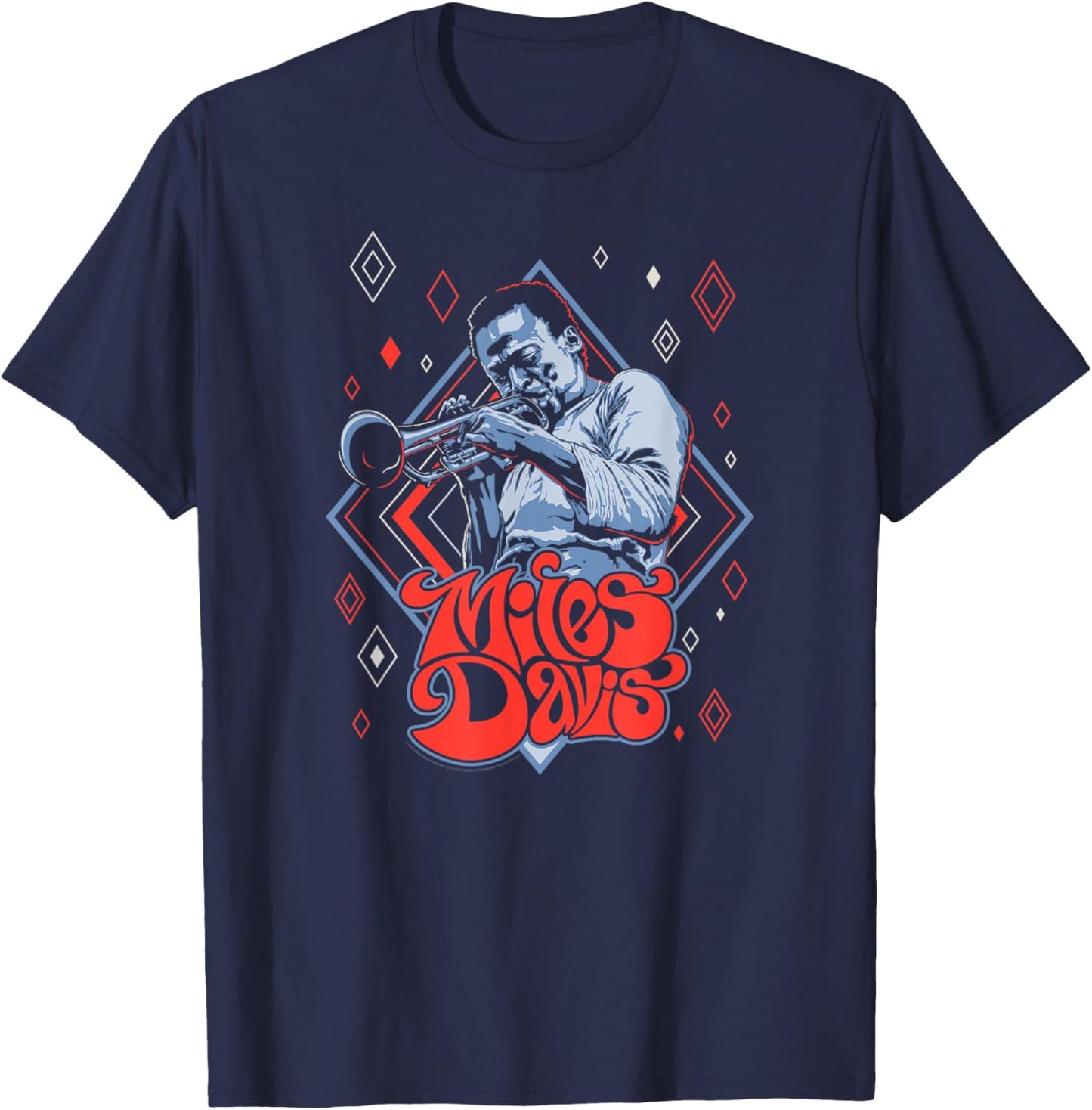 Miles Davis Retro Diamond Pattern T-Shirt - T-Shirt | Navy