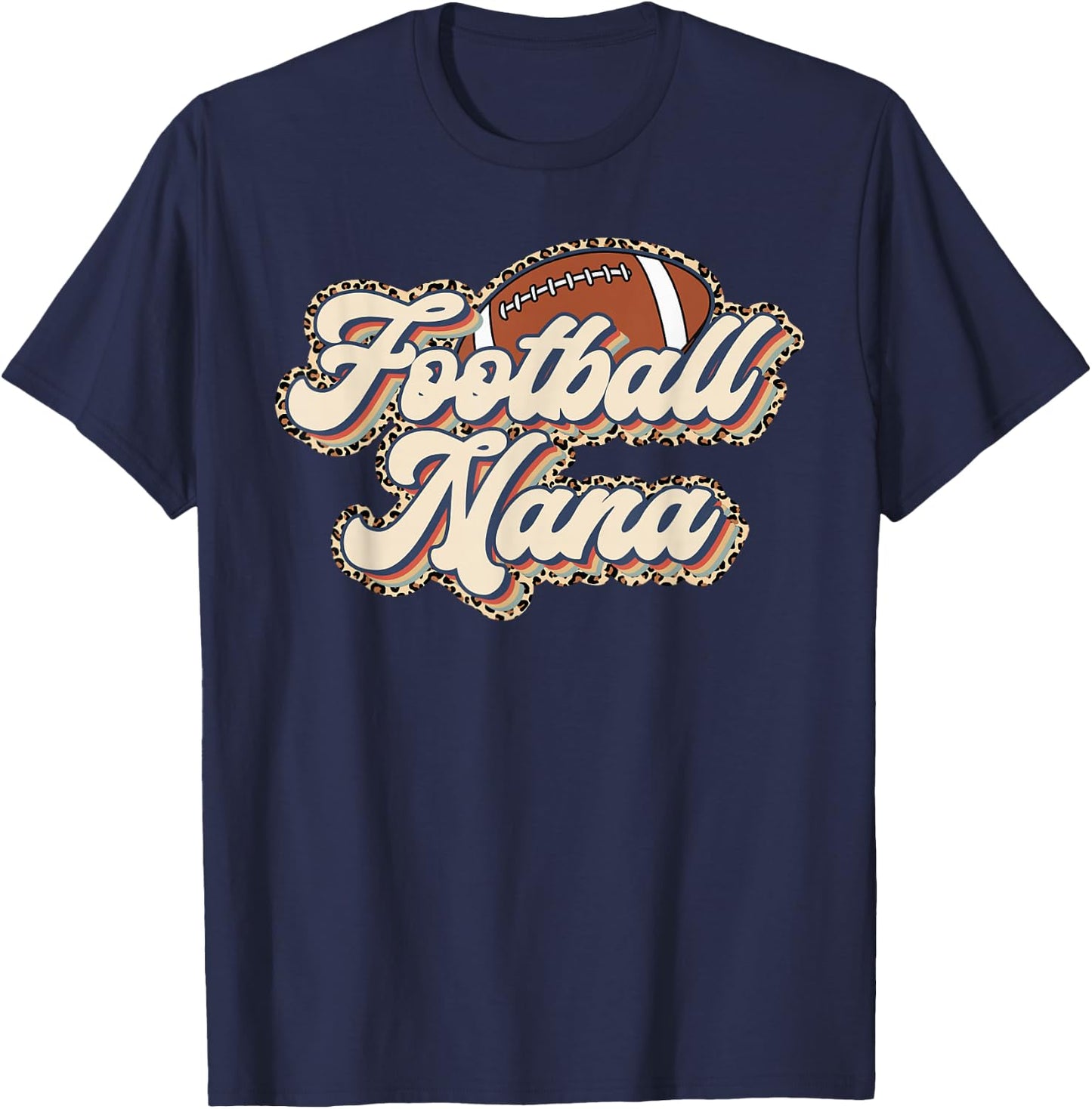 Leopard Retro Football Nana Football Season Football Grandma T-Shirt - T-Shirt | Navy