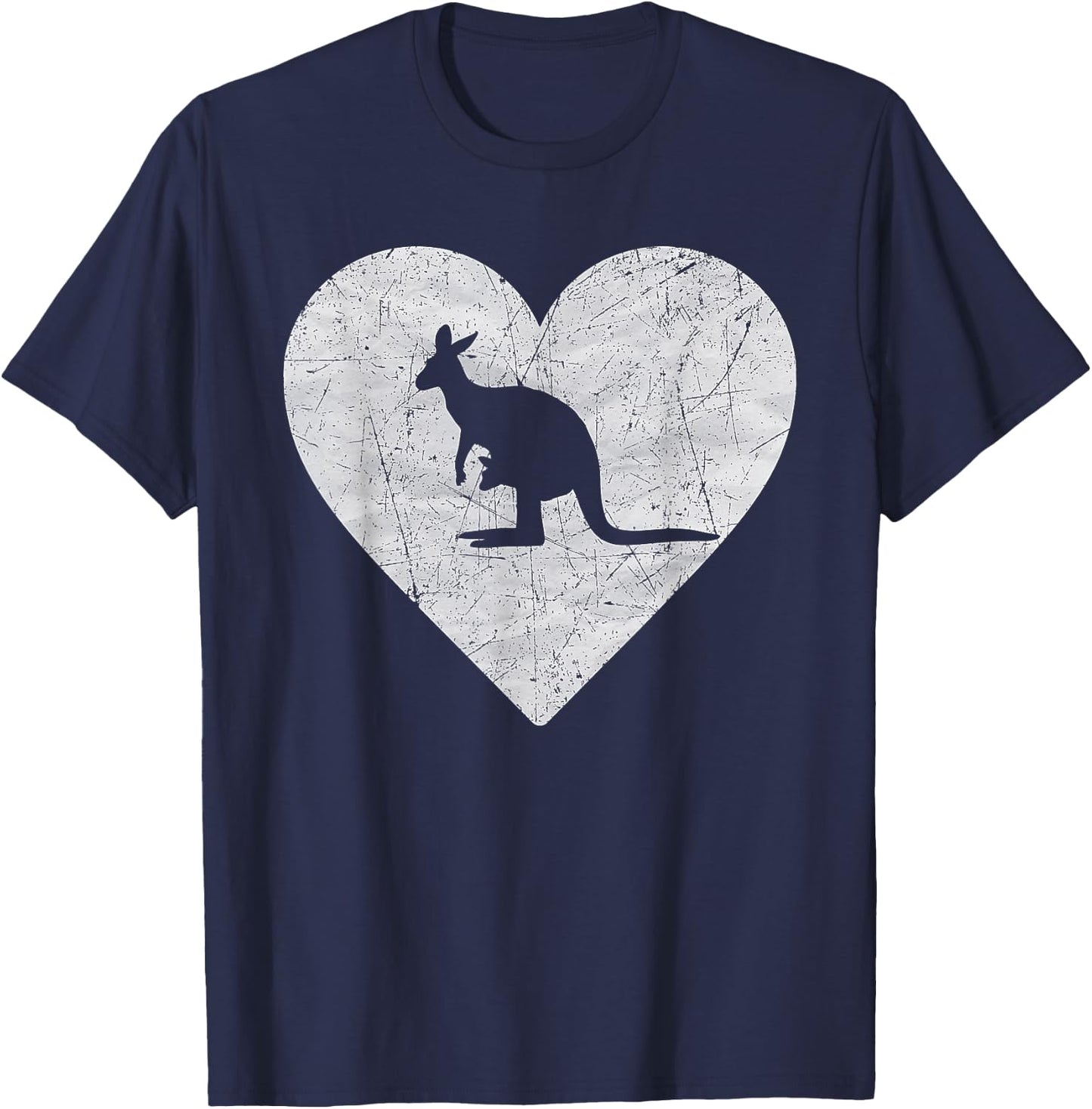 Vintage Heart with Kangaroo Graphic Funny Kangaroo Lovers T-Shirt - T-Shirt | Navy