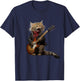 Rock Cat Playing Guitar - Funny Guitar Cat T-Shirt - T-Shirt | Navy