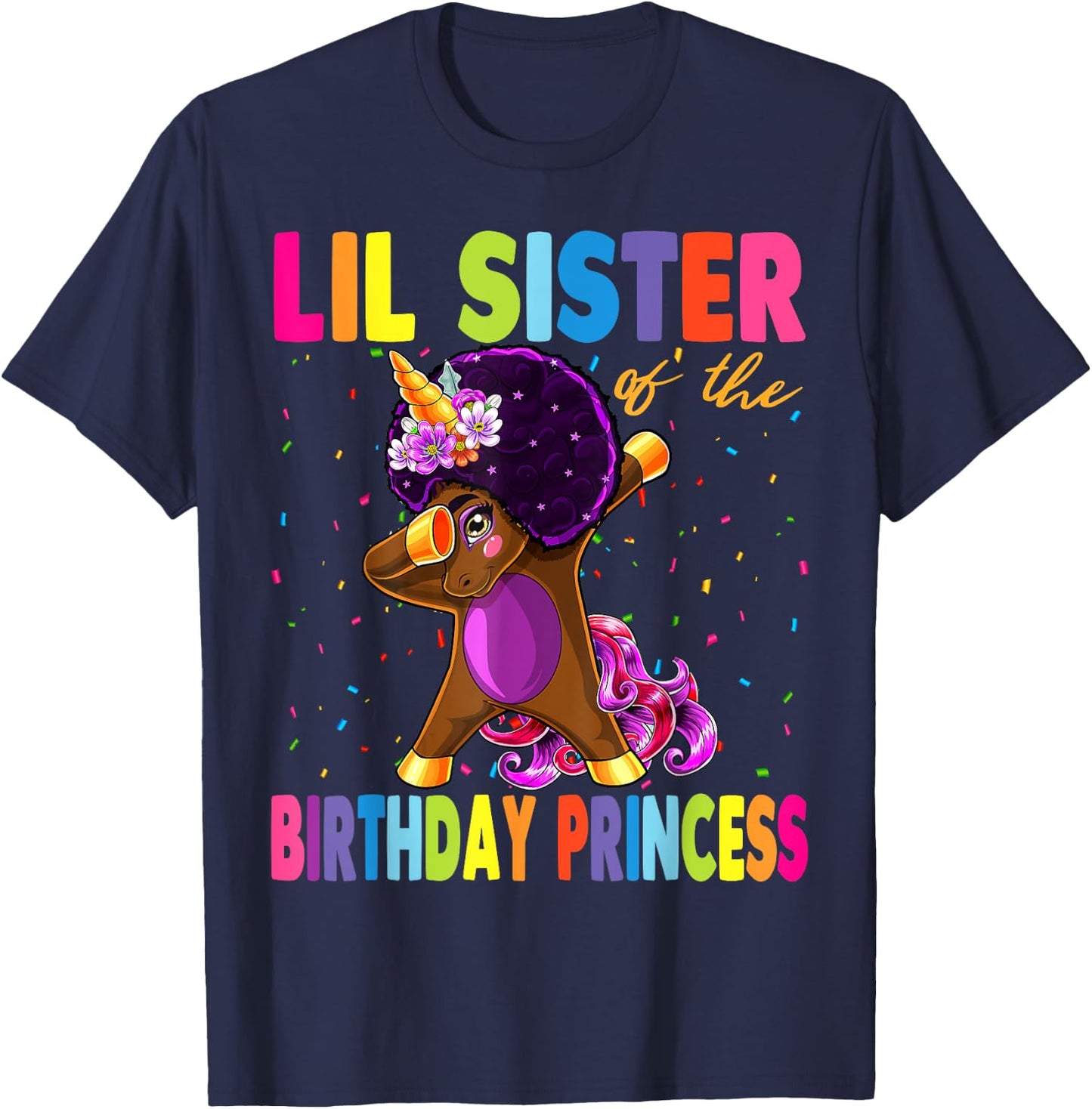 Dabbing Unicorn Afro Lil Sister of the Birthday Princess T-Shirt - T-Shirt | Navy