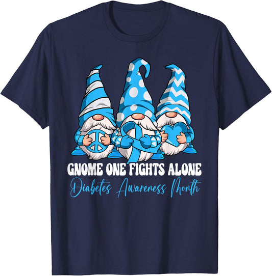 Gnome One Fights Alone Diabetes Awareness Month T-Shirt - T-Shirt | Navy