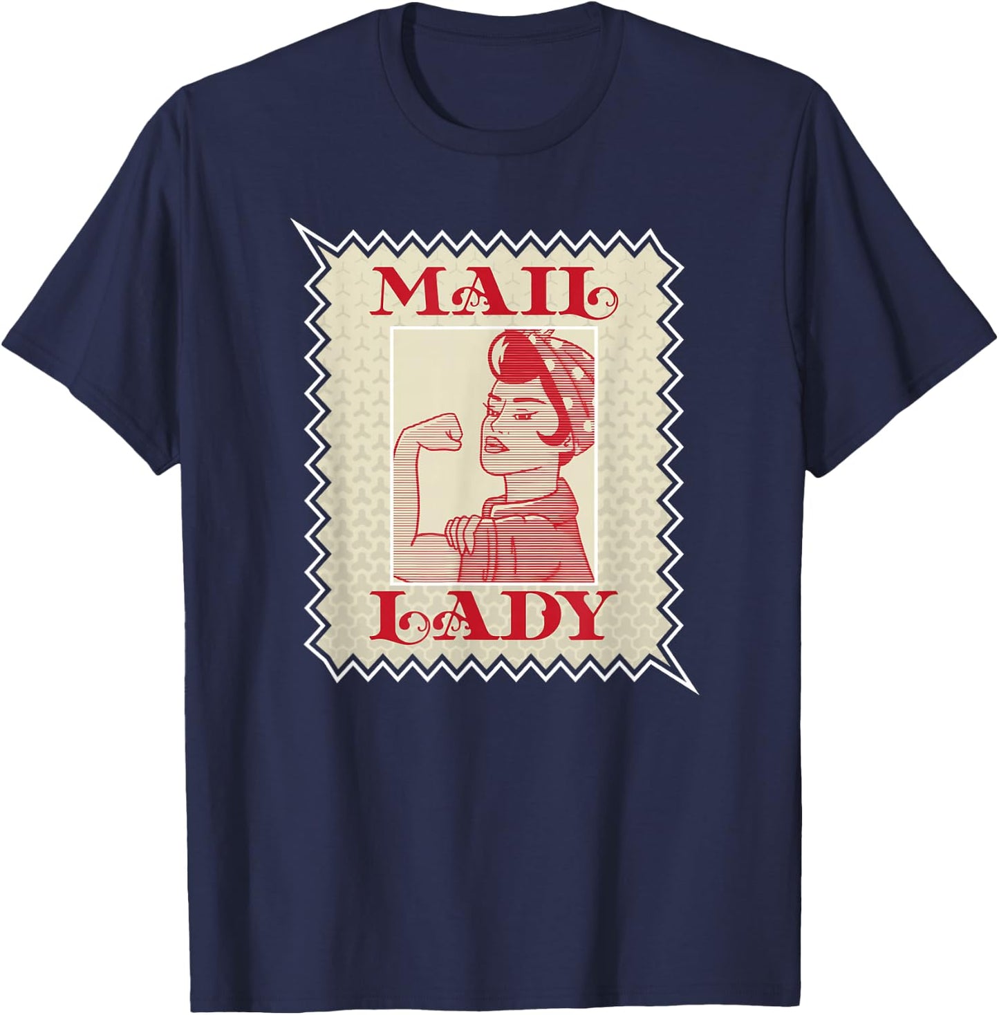 Female Postal Worker Mail Lady Stamp World Post Day T-Shirt - T-Shirt | Navy
