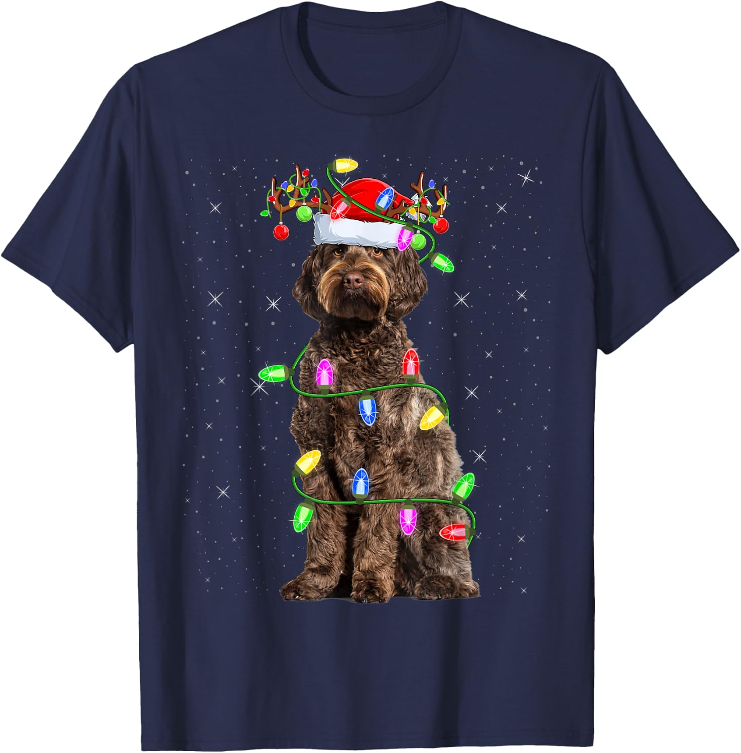 Labradoodle Dog Xmas Lighting Santa Labradoodle Christmas Men Women Kids T-Shirt - T-Shirt | Navy
