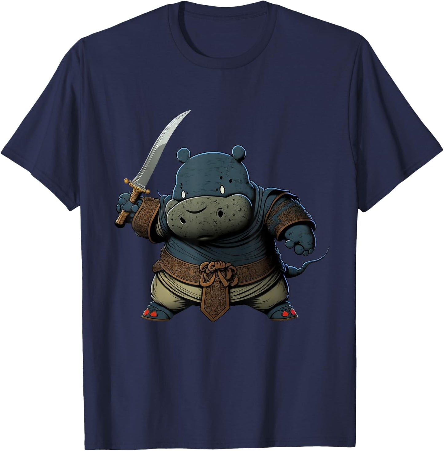 Cool Hippo Ninja Anime Japanese Art Kawaii Hippopotamus T-Shirt - T-Shirt | Navy