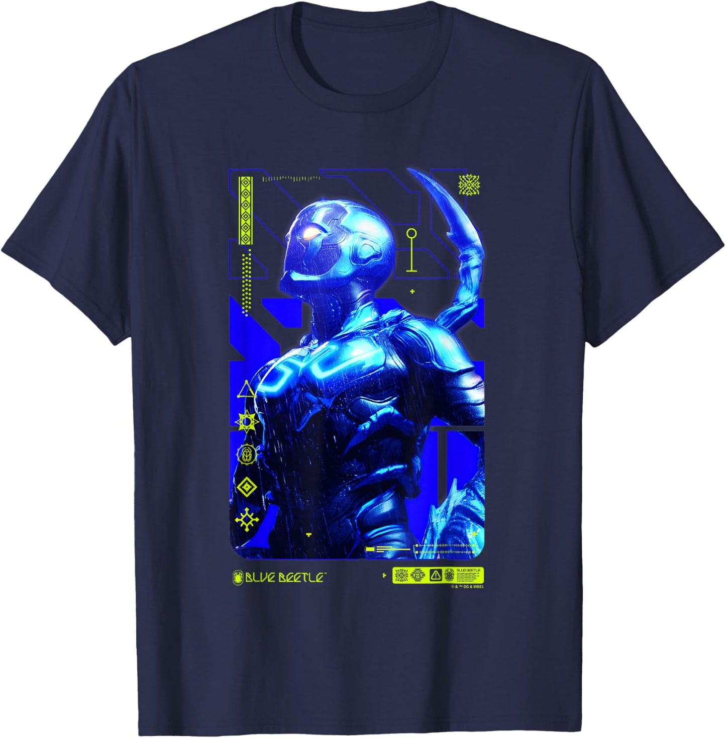 Blue Beetle Heroic Pose Information Card Poster V2 T-Shirt - T-Shirt | Navy