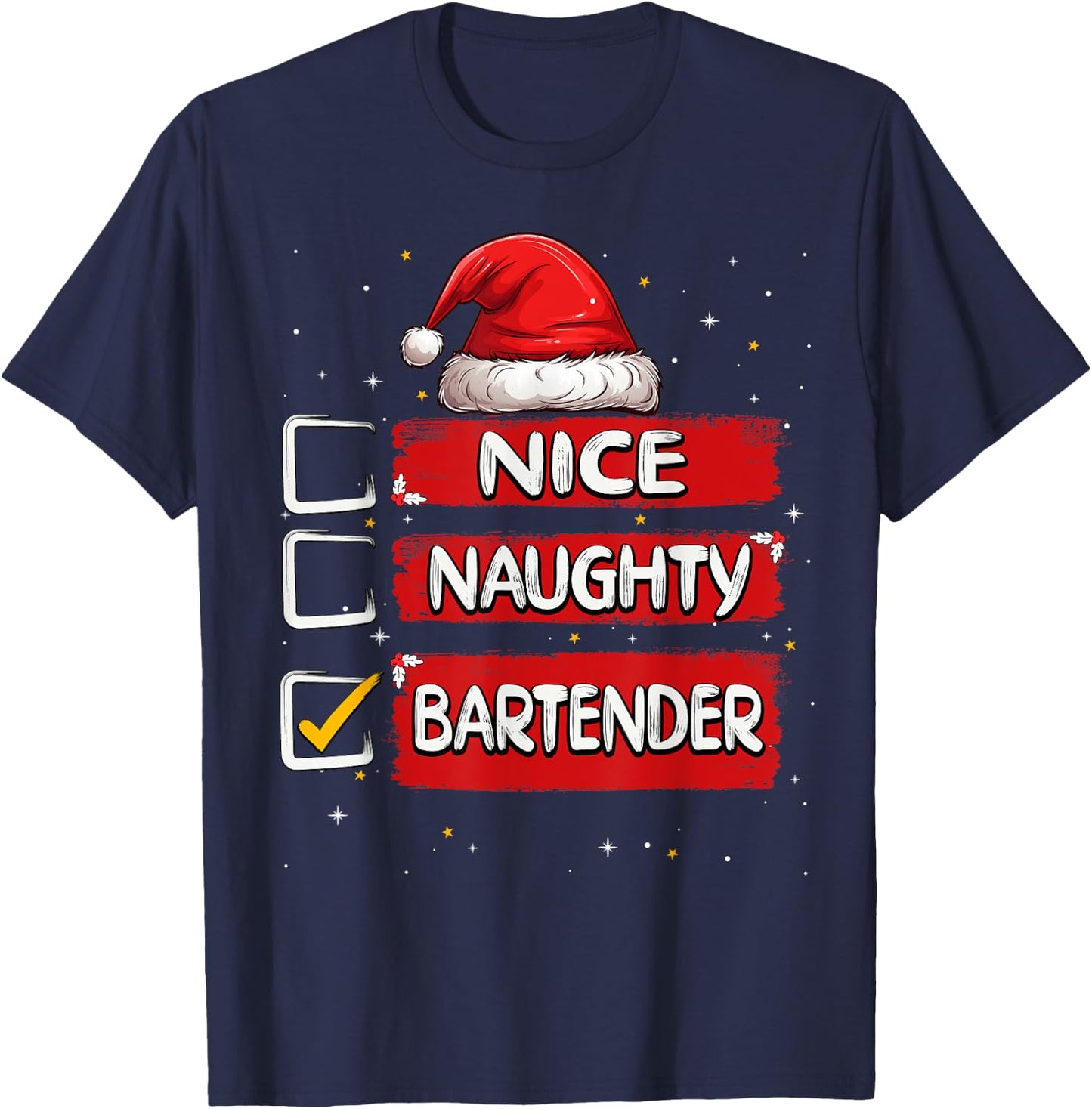 Nice Naughty Bartender Christmas List Santa Claus T-Shirt - T-Shirt | Navy