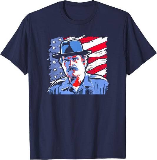 Stranger Things Jim Hopper Poster USA Flag Americana T-Shirt - T-Shirt | Navy