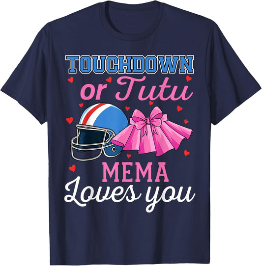 Touchdown or Tutu Mema Loves You Football Gender Reveal Baby T-Shirt - T-Shirt | Navy