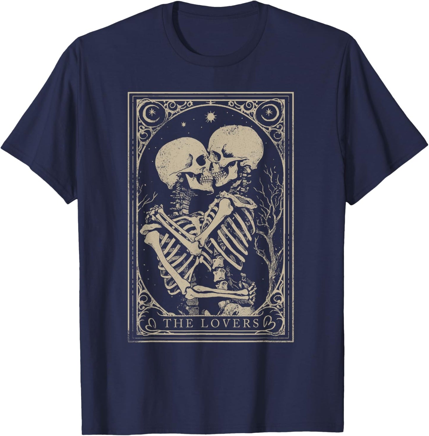 Tarot Card Shirt The Lovers Goth Skeleton Halloween Occult T-Shirt - T-Shirt | Navy