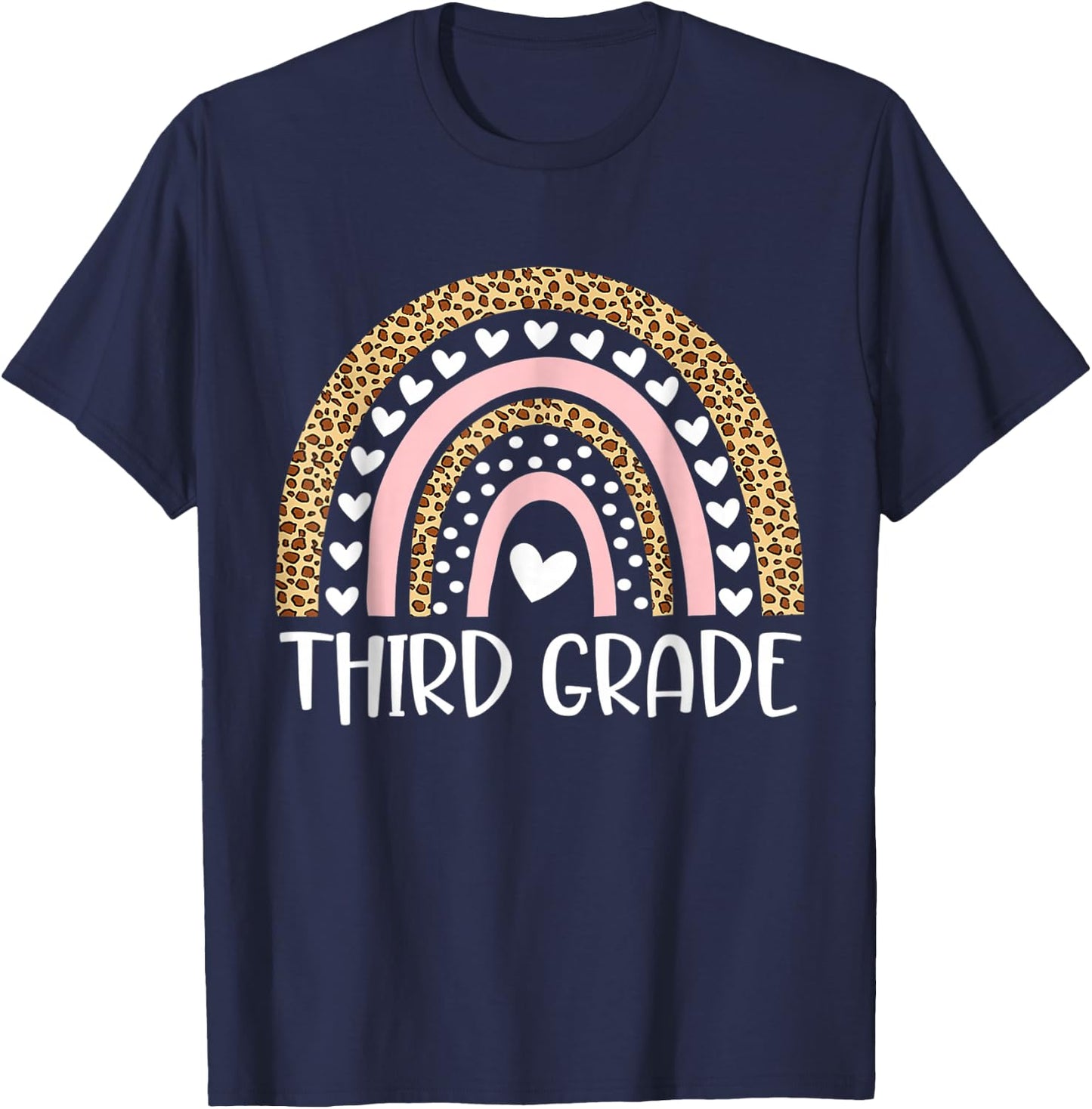 Third Grade Leopard Rainbow Back To School Teacher T-Shirt - T-Shirt | Navy