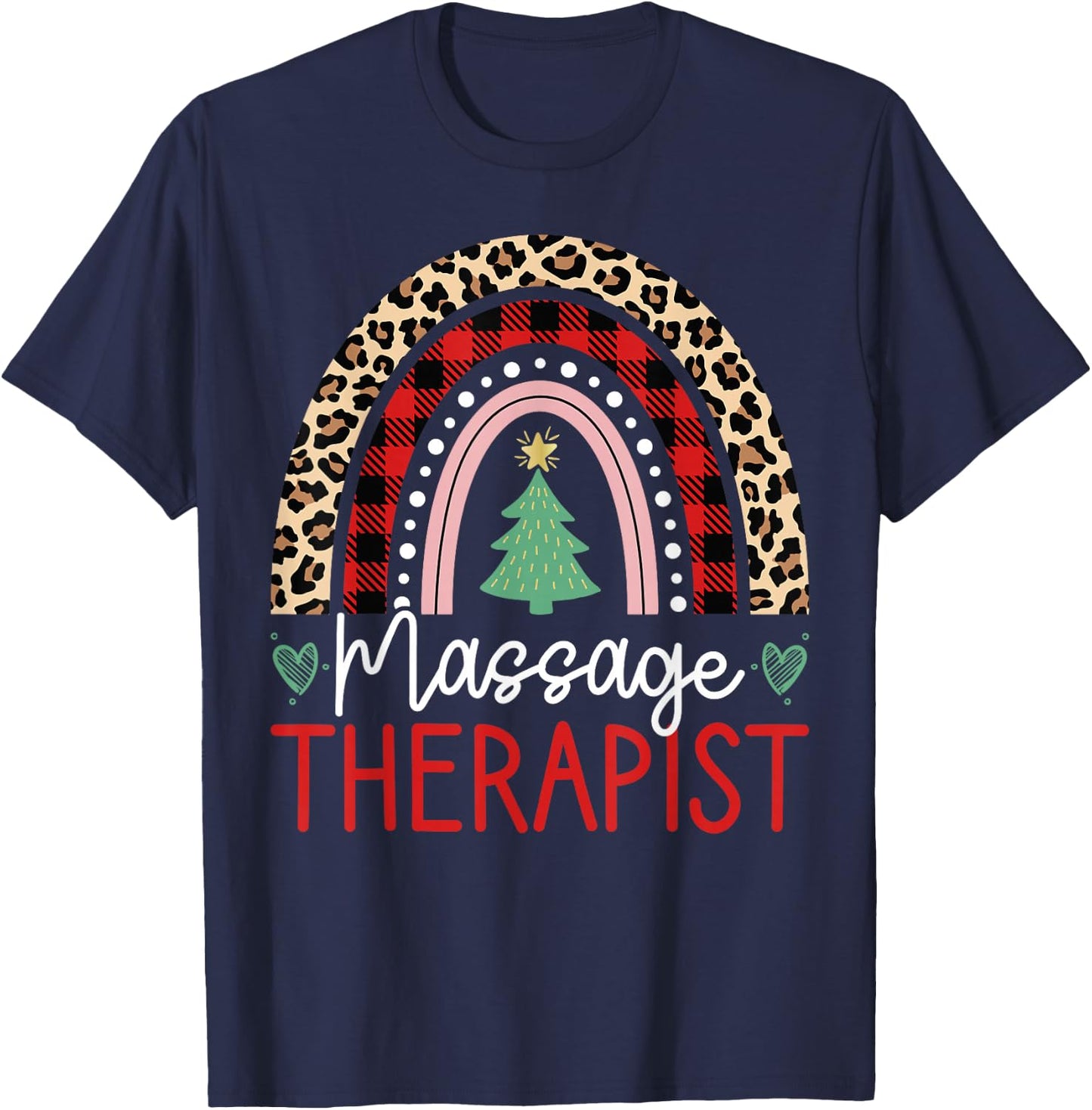 Massage Therapist Rainbow Christmas Massage Therapy Masseuse T-Shirt - T-Shirt | Navy