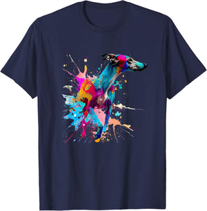 Art Whippet Splashes Of Paint, Abstract Colorful Dog Women Kids T-Shirt - T-Shirt | Navy