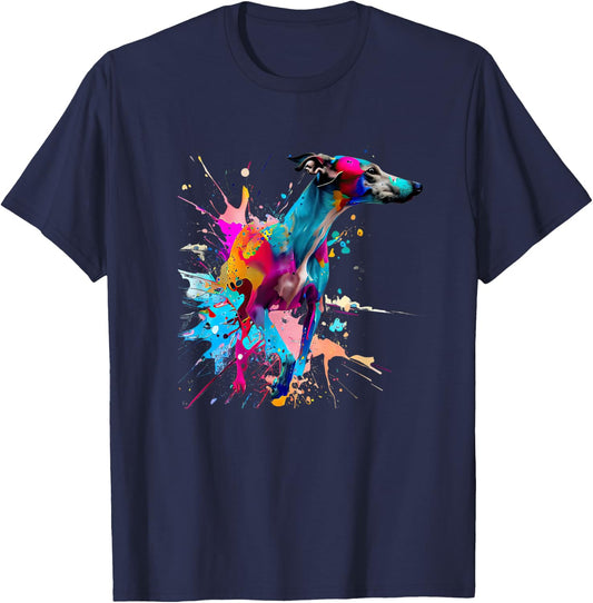 Art Whippet Splashes Of Paint, Abstract Colorful Dog Women Kids T-Shirt - T-Shirt | Navy