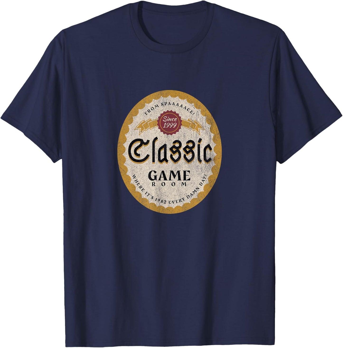 Classic Game Room "From Spaaaaace!" Beer Logo T-Shirt - T-Shirt | Navy