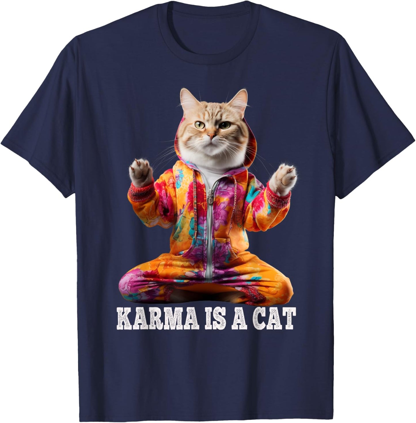 Cats , Karma is a cat, Yoga sports cat Men Women Kids T-Shirt - T-Shirt | Navy