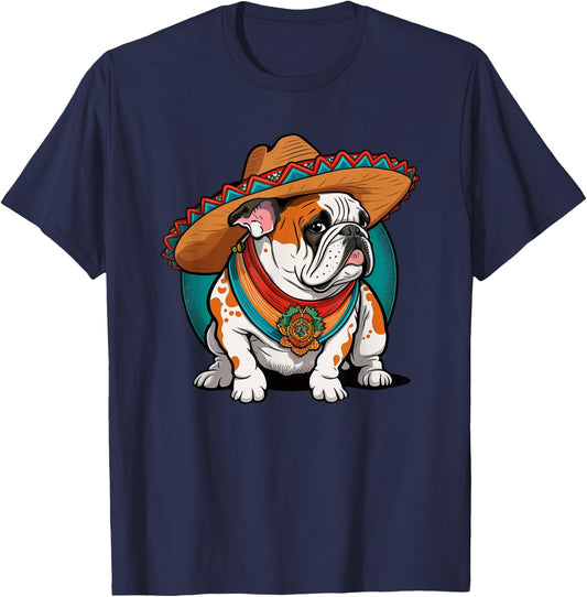 Hispanic Pride English bulldog with Sombrero Heritage T-Shirt - T-Shirt | Navy
