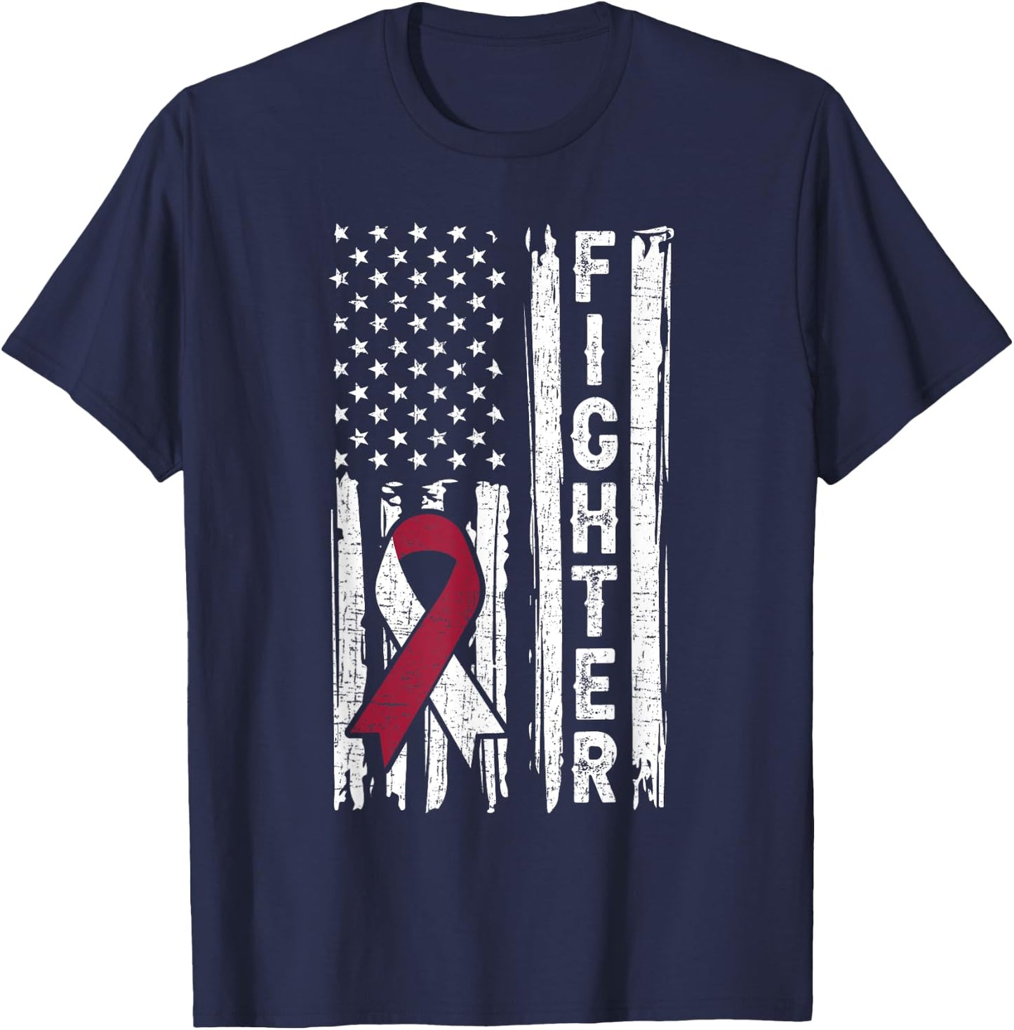 Head and Neck Cancer Patient Fighter Throat Oral Cancer Flag T-Shirt - T-Shirt | Navy