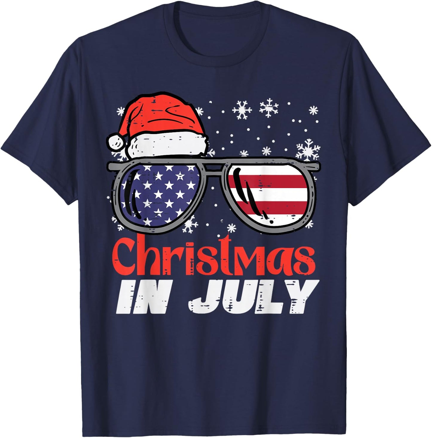 Christmas In July US Flag Santa Patriot Men Women Kids Boys T-Shirt - T-Shirt | Navy