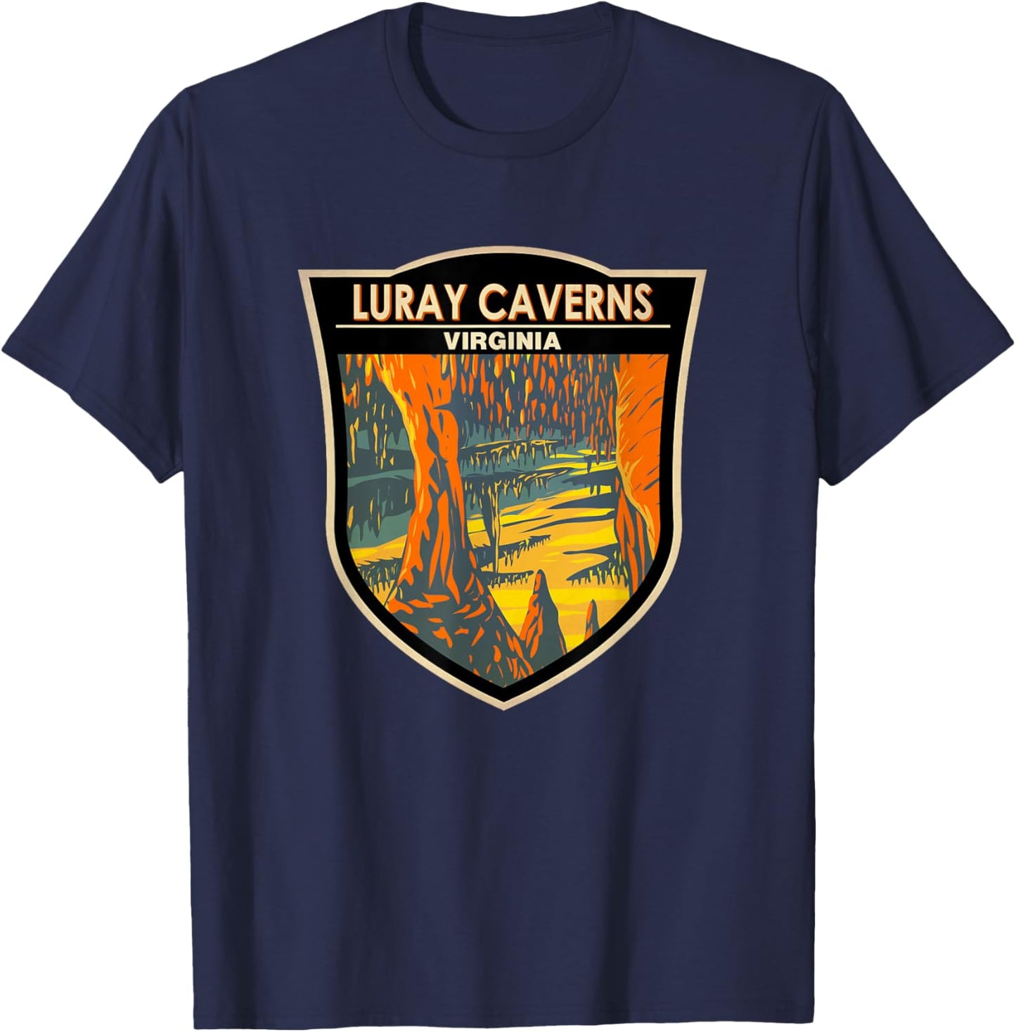 Luray Caverns Virginia Travel Art Badge Vintage T-Shirt - T-Shirt | Navy