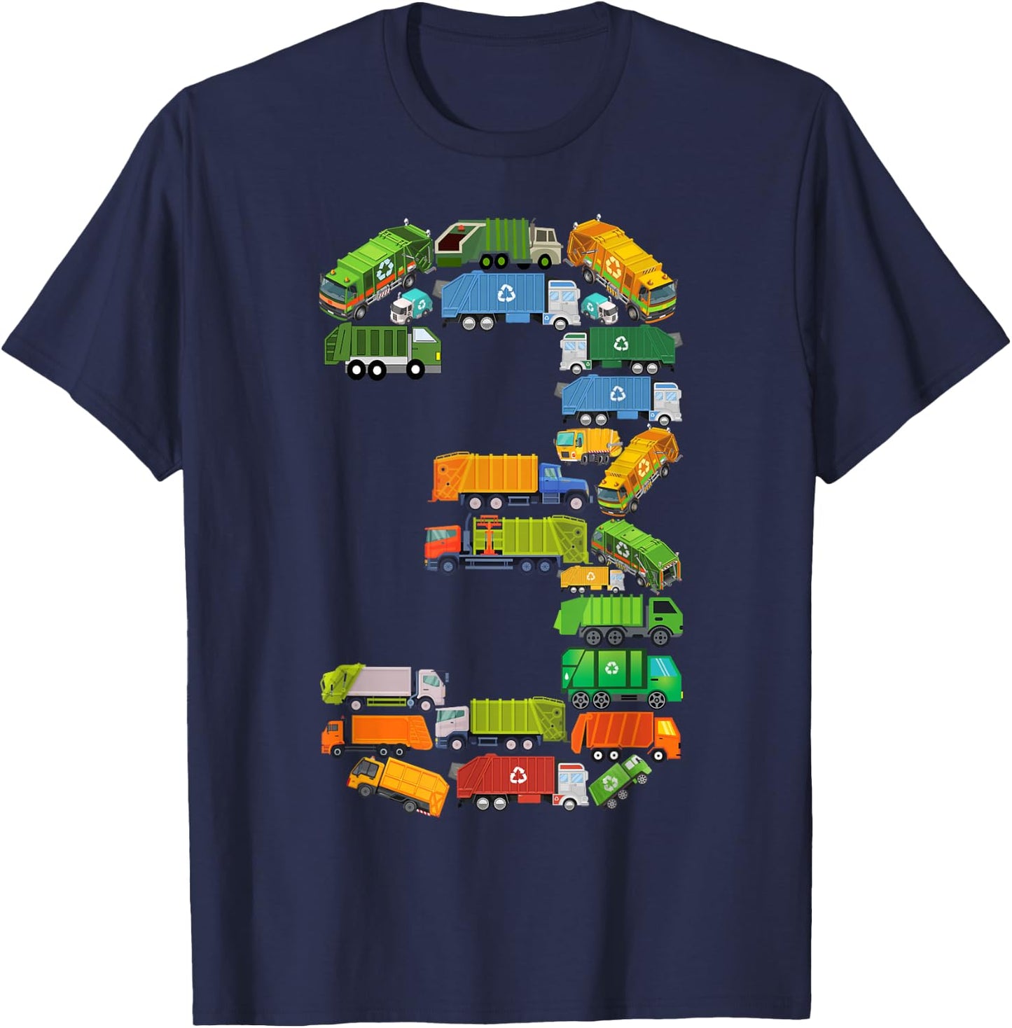 Garbage Truck 3rd Birthday Party Toddler 3 Year Old Boy Kids T-Shirt - T-Shirt | Navy