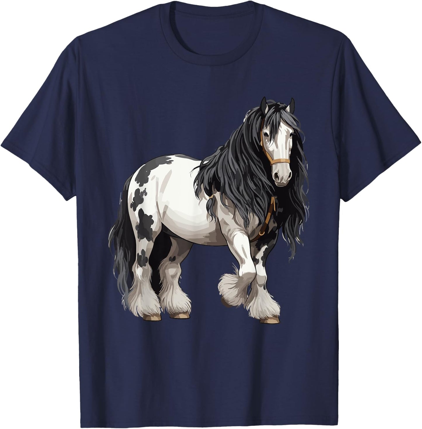 Black Gypsy Vanner Horse Lover Riding Equestrian T-Shirt - T-Shirt | Navy
