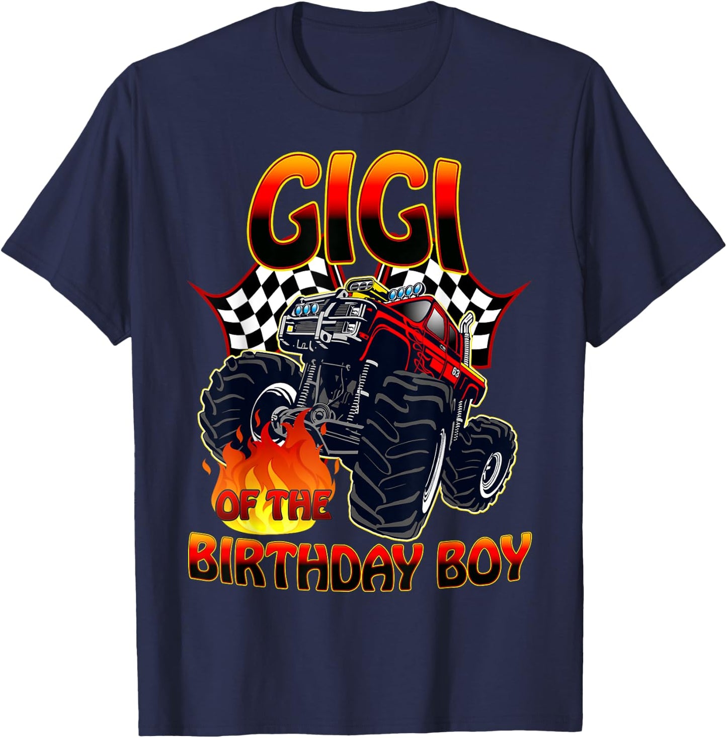 Gigi of The Birthday Boy Monster Truck Racing Cars Matching T-Shirt - T-Shirt | Navy