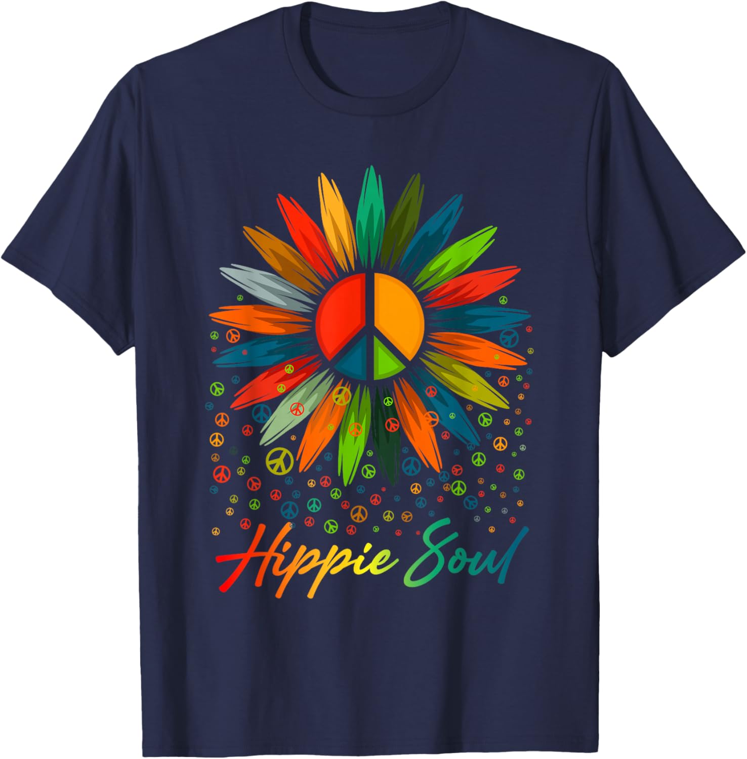Hippie Soul Funny Peace Sign Daisy Flower Hippies Art Lovers T-Shirt - T-Shirt | Navy