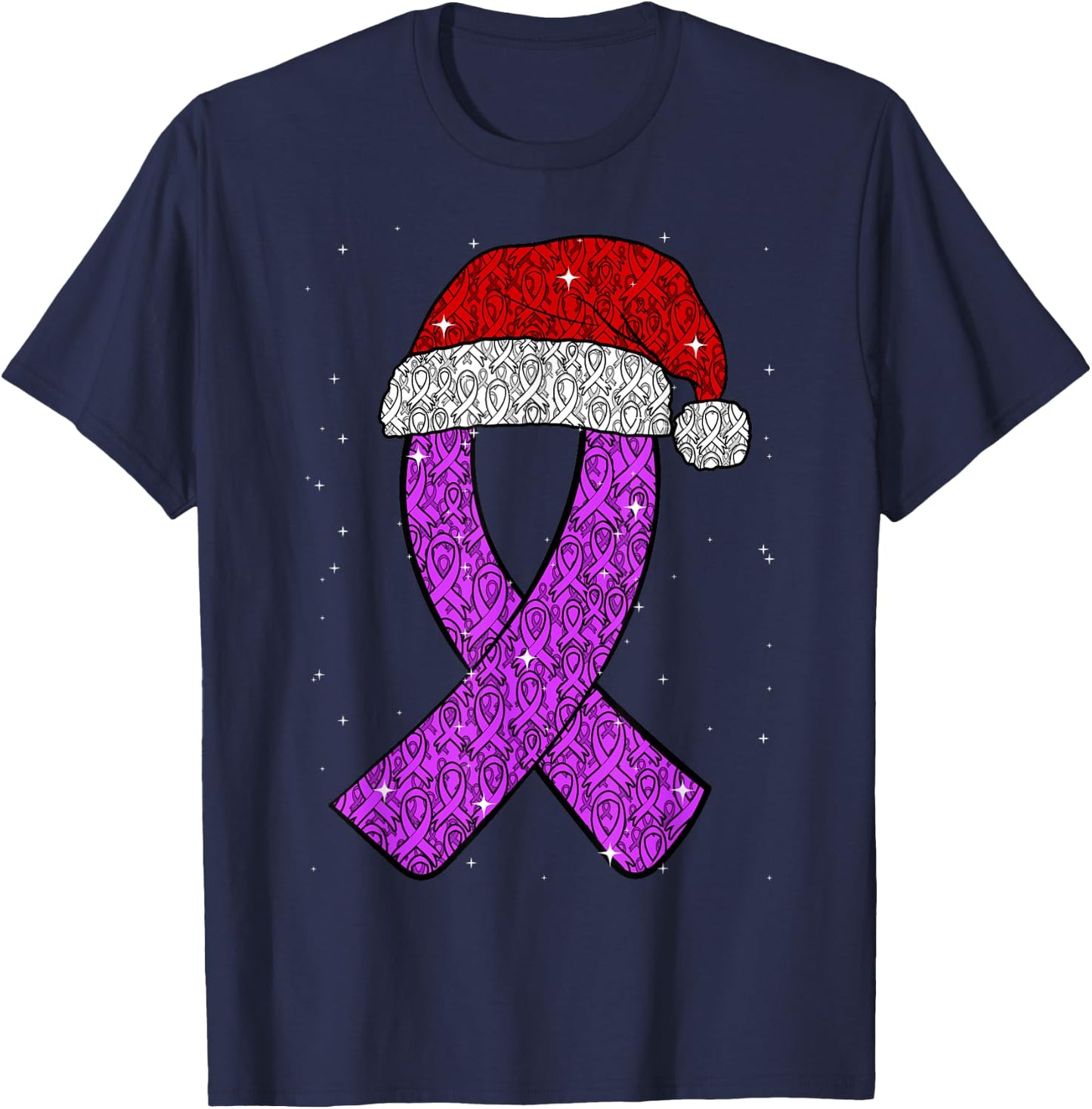 Epilepsy Christmas Hat Purple Awareness Ribbon Seizure T-Shirt - T-Shirt | Navy