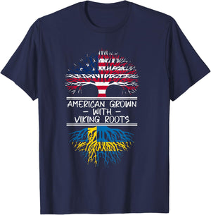 American Grown with Viking Roots Swedish flag T-Shirt - T-Shirt | Navy