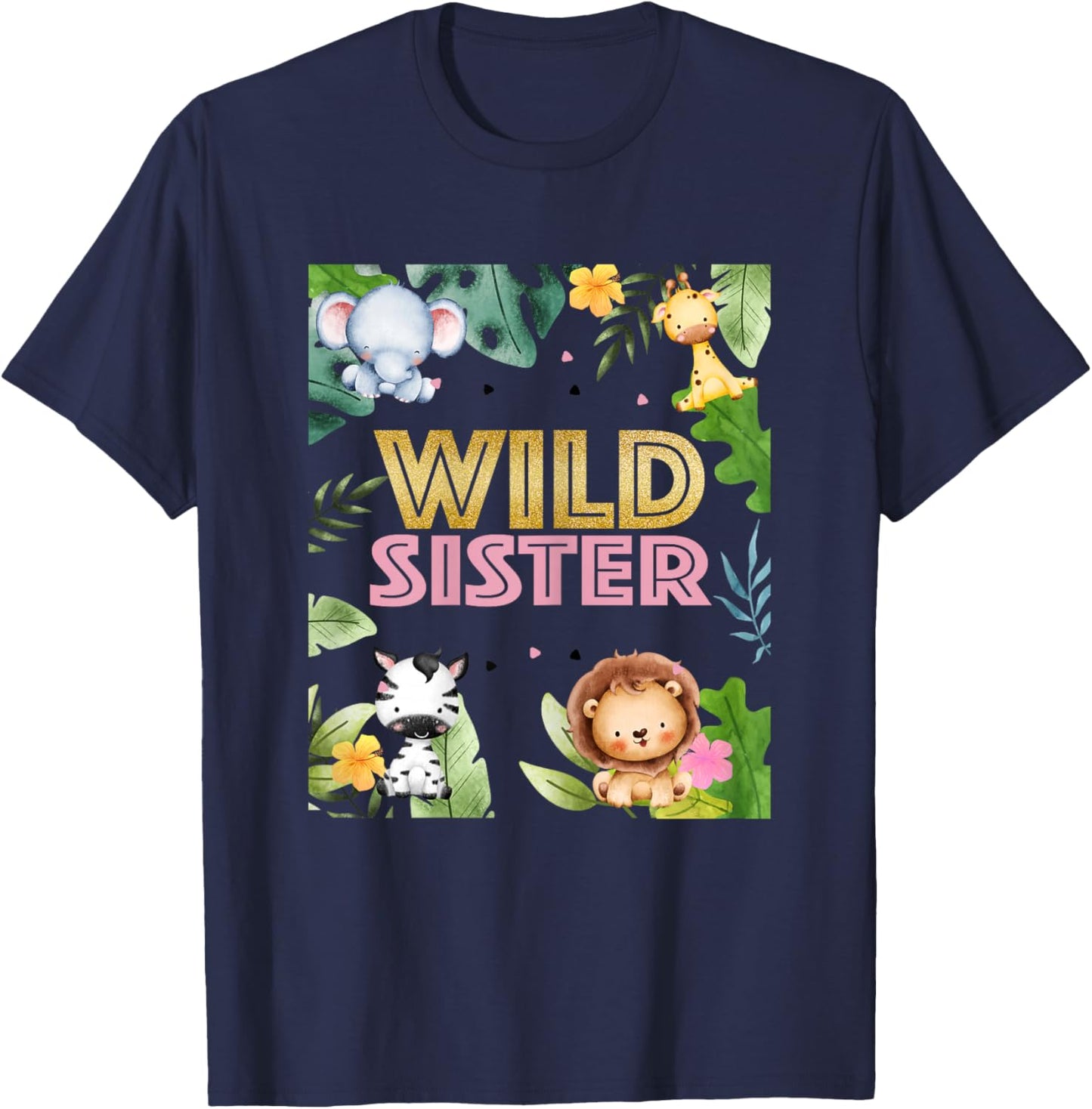 Sister 2nd Birthday Two Wild Second Bday Animal Party T-Shirt - T-Shirt | Navy