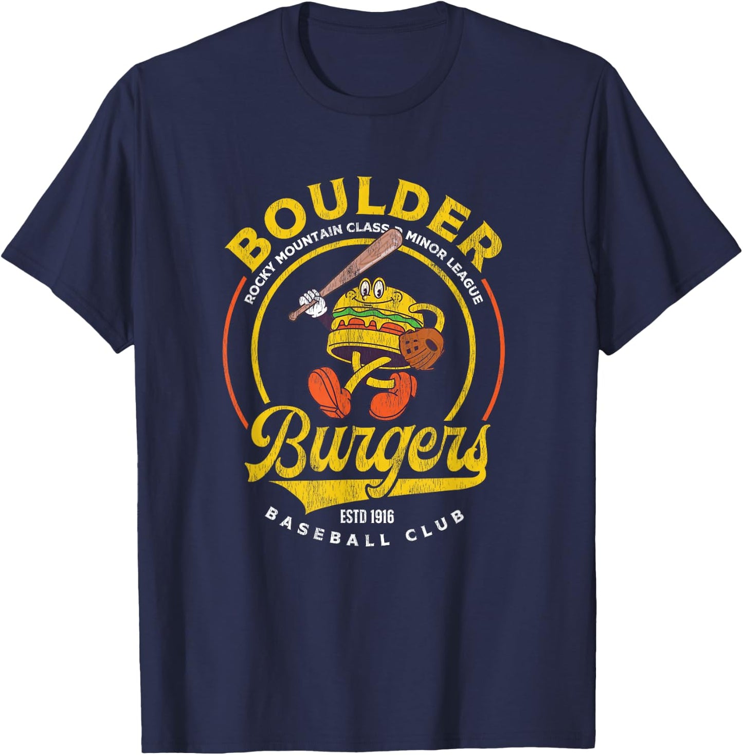 Boulder Burgers Retro Minor League Baseball Team T-Shirt - T-Shirt | Navy