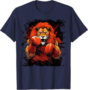 Vintage Boxing Lion Boxer With Sport Boxing Gloves T-Shirt - T-Shirt | Navy