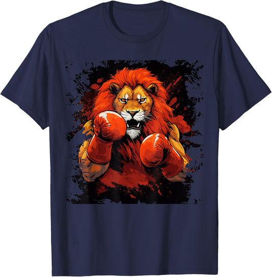 Vintage Boxing Lion Boxer With Sport Boxing Gloves T-Shirt - T-Shirt | Navy