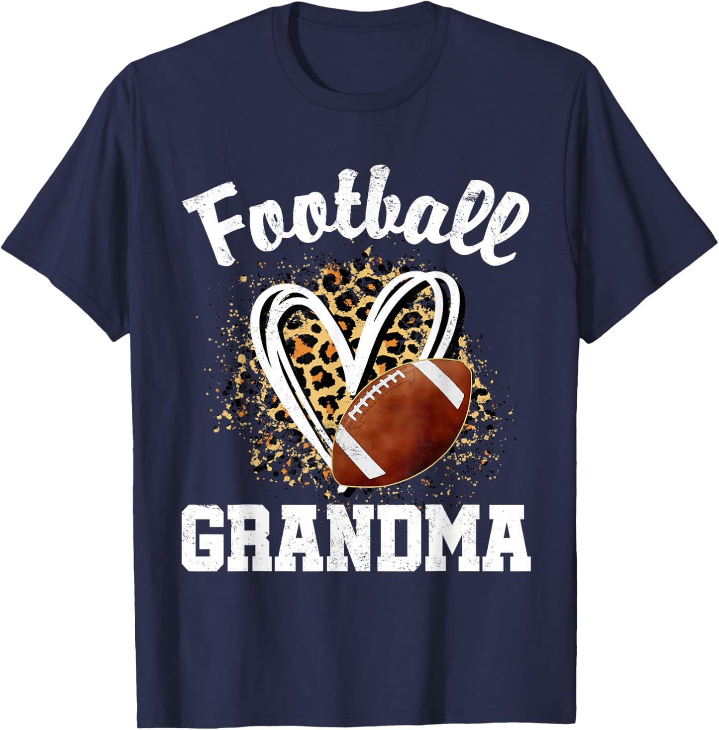 Football Grandma Leopard Heart T-Shirt - T-Shirt | Navy