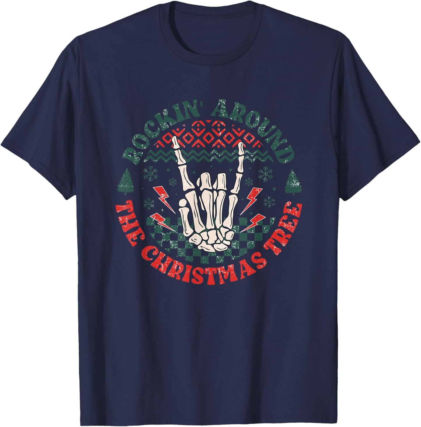 Rocking Around The Christmas Tree - Vintage Rock Music Lover T-Shirt - T-Shirt | Navy