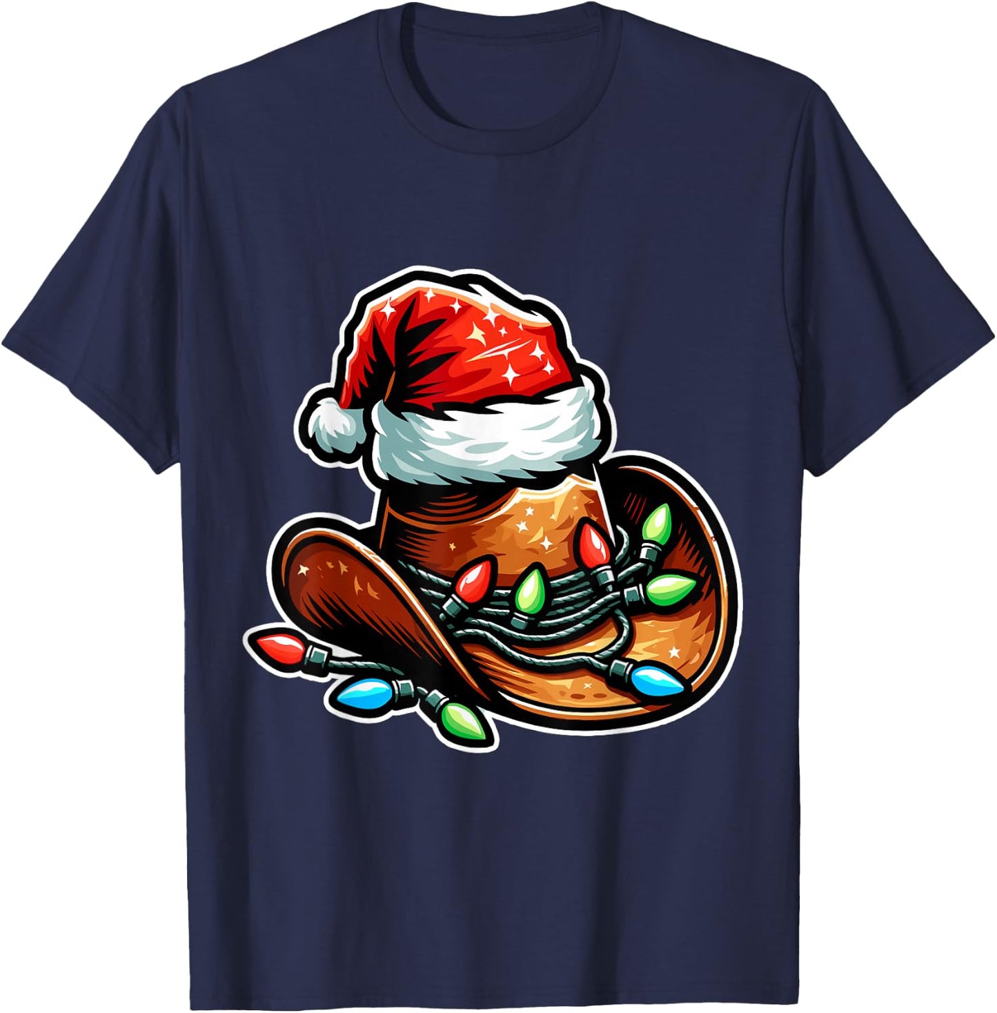 Cowboy Santa Hat Xmas Reindeer Rodeo Christmas In Texas T-Shirt - T-Shirt | Navy
