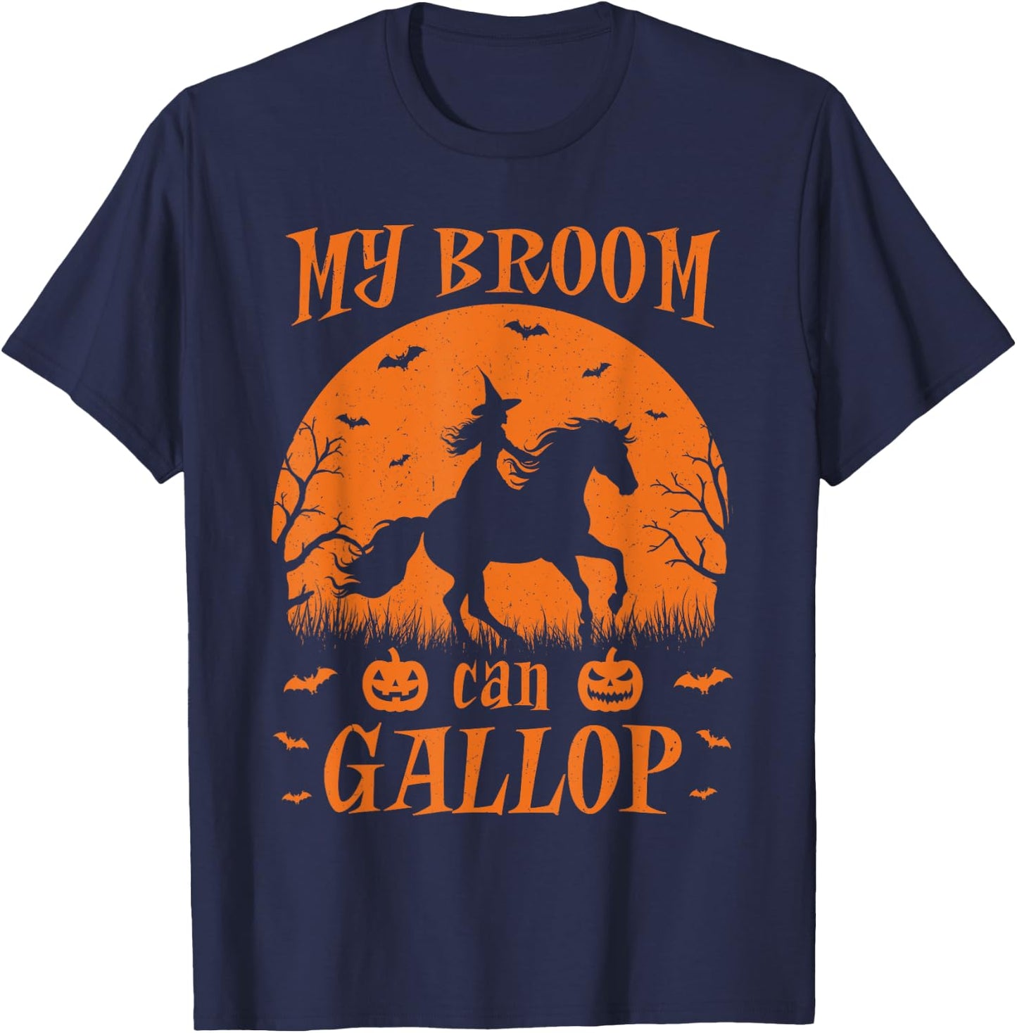 Funny Halloween Witch Riding A Horse Instead Of A Broom T-Shirt - T-Shirt | Navy