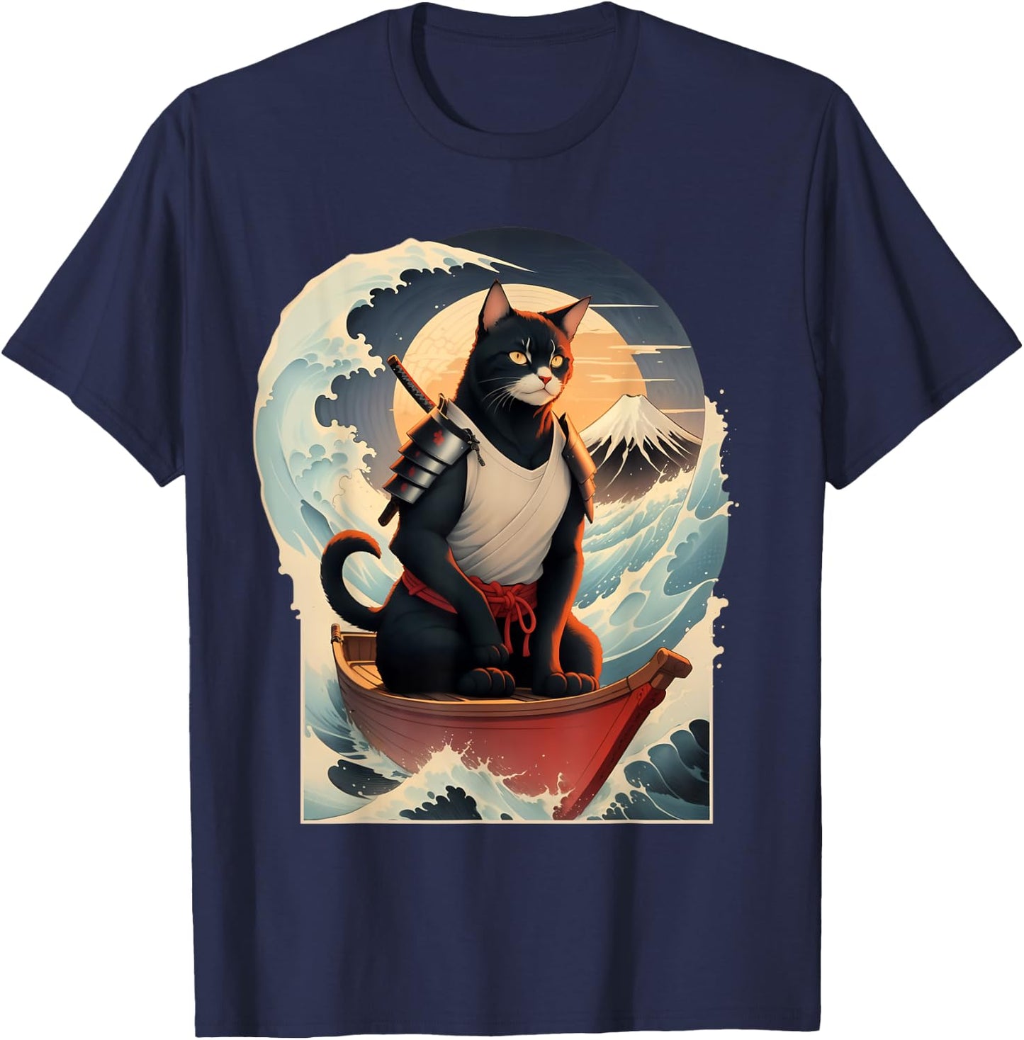 Japanese Samurai Cat Men Women Girls Kids T-Shirt - T-Shirt | Navy