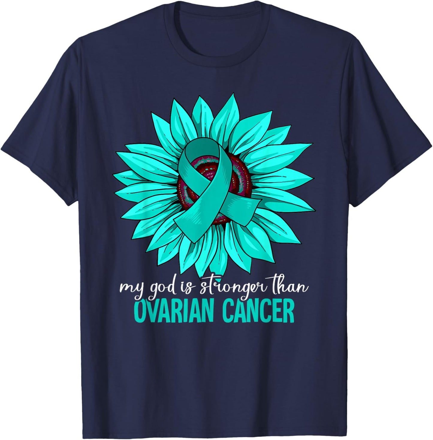 Ovarian Cancer Awareness Gift -Youth Awareness Black Small Modern Round Collar Short Sleeve Classic Fit T-Shirt - T-Shirt | Navy