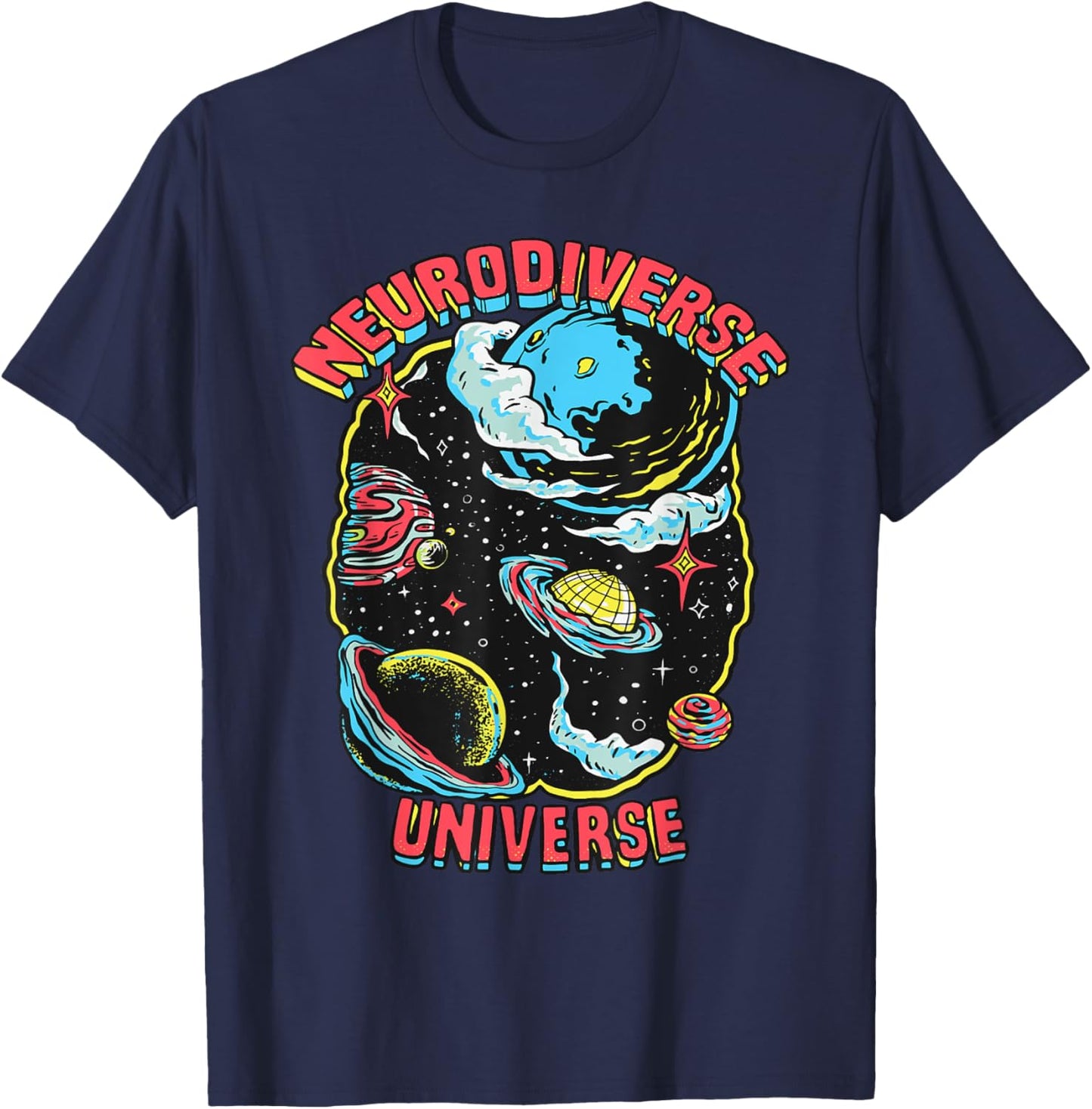 Neurodiverse Universe Neurodiversity Embrace ADHD Autism ASD T-Shirt - T-Shirt | Navy